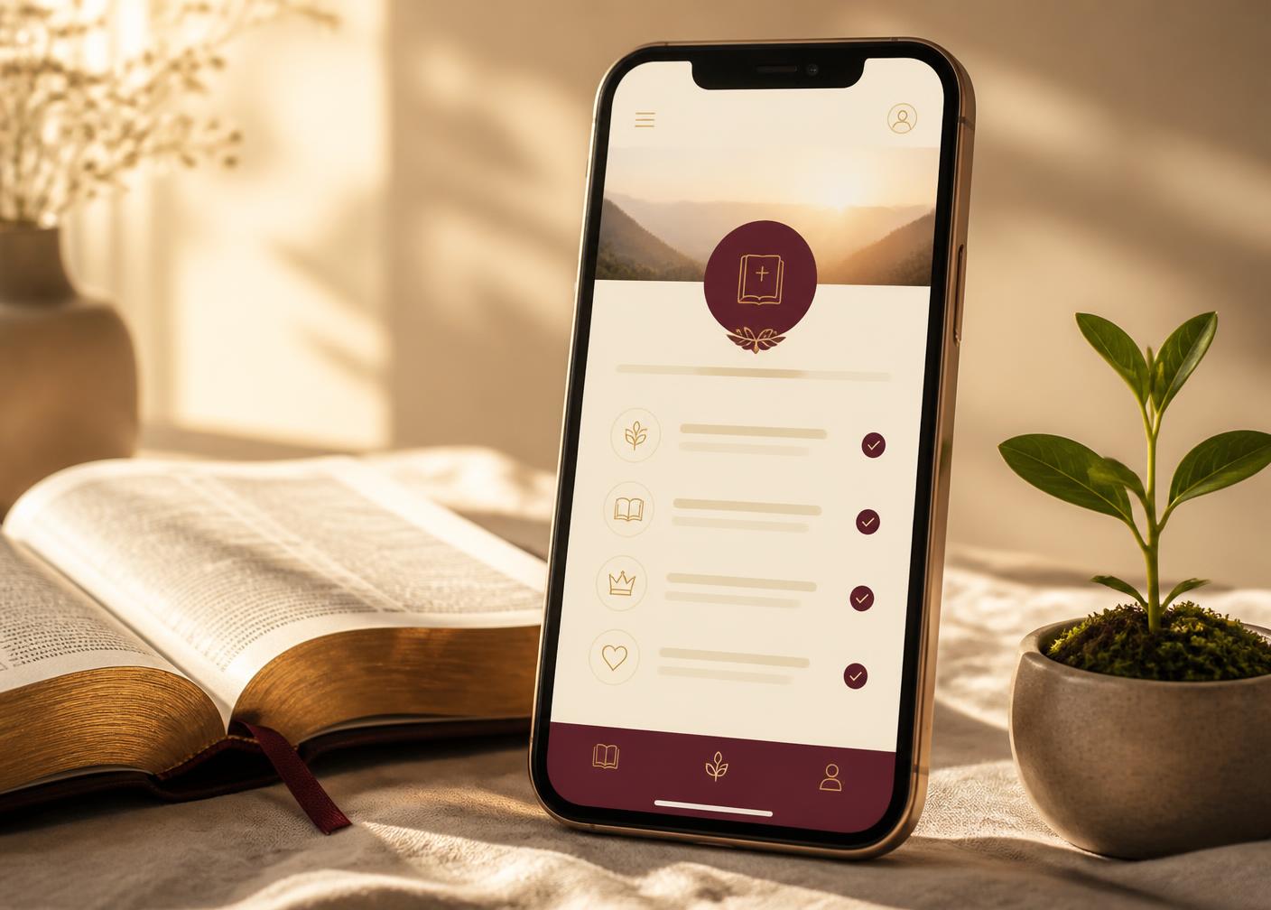 Vista de la app Renacer Biblia en celular y computadora